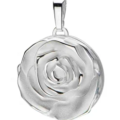 Medaillon Anhänger Rose Blume aus 925 Silber rhodiniert mattiert für 1 Foto