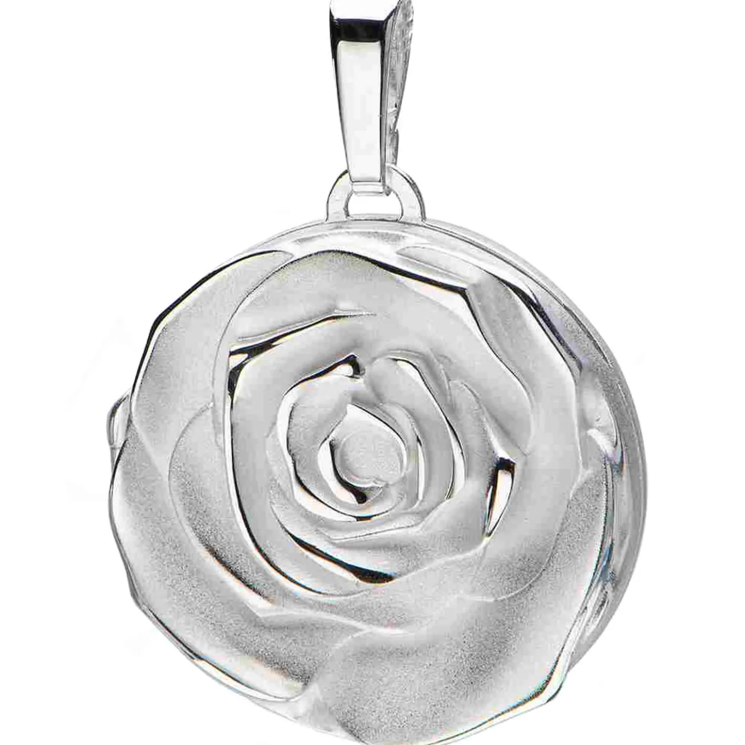 Medaillon Anhänger Rose Blume aus 925 Silber rhodiniert mattiert für 1 Foto
