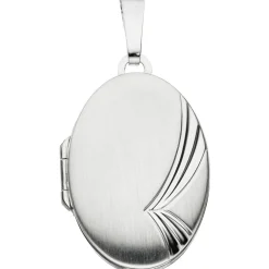 Medaillon Anhänger 17,2x26mm oval Streifen am Rand echtes 925 Silber Damen