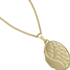 Medaillon Anhänger 17,1x26mm zum Öffnen Gravurplatte Flügel 333 Gelbgold Amulett