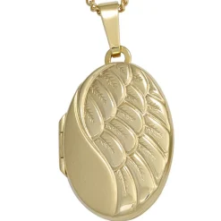 Medaillon Anhänger 17,1x26mm zum Öffnen Gravurplatte Flügel 333 Gelbgold Amulett