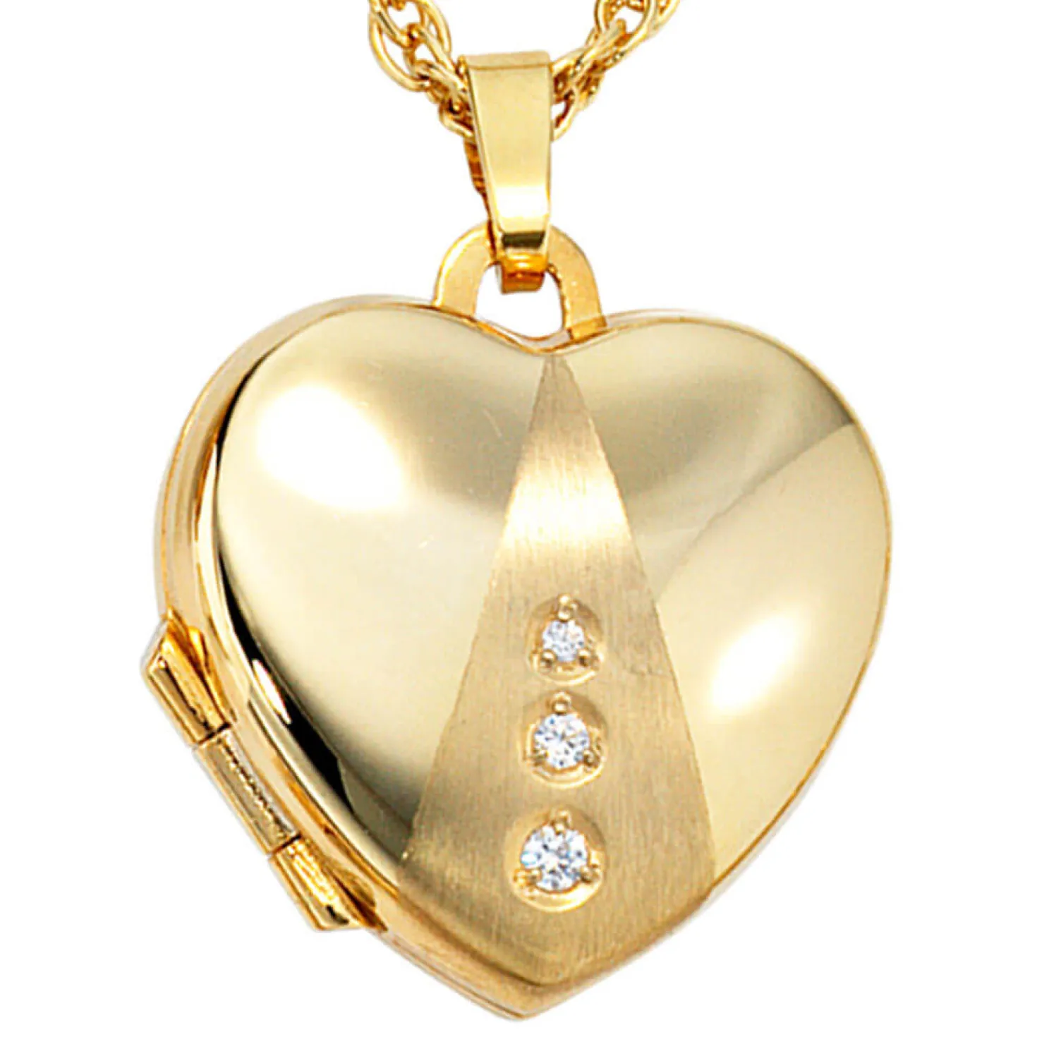 Medaillon Anhänger 18,1x19,1mm zum Öffnen Herz mit 3 Zirkonia 333 Gold Gelbgold