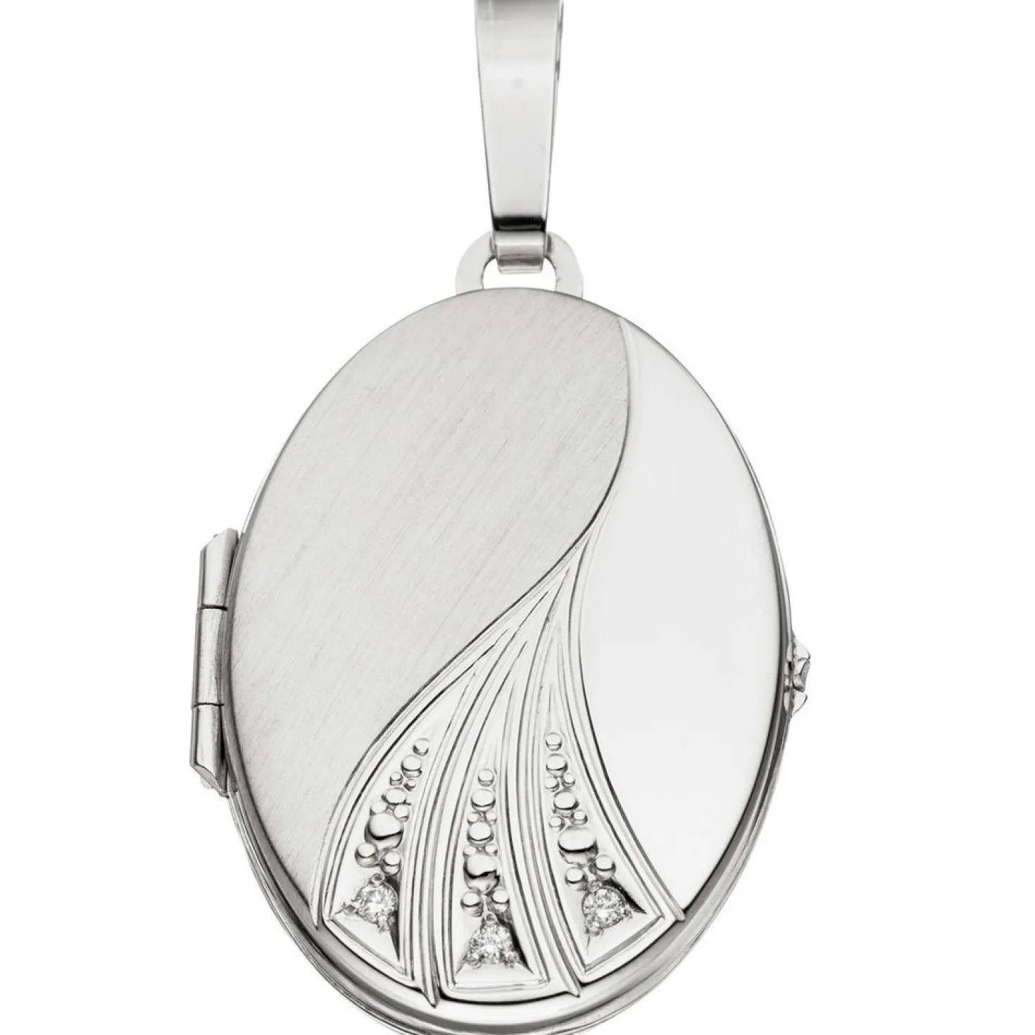 Medaillon Anhänger zum Öffnen mit 3 Brillanten 0.03Ct 585 Weißgold Goldmedaillon