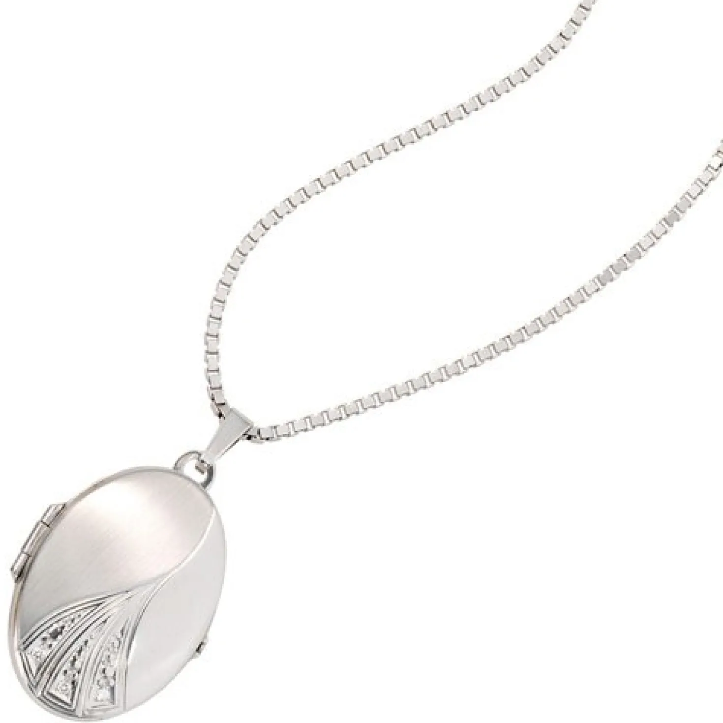 Medaillon Anhänger zum Öffnen mit 3 Brillanten 0.03Ct 585 Weißgold Goldmedaillon