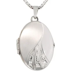 Medaillon Anhänger zum Öffnen mit 3 Brillanten 0.03Ct 585 Weißgold Goldmedaillon
