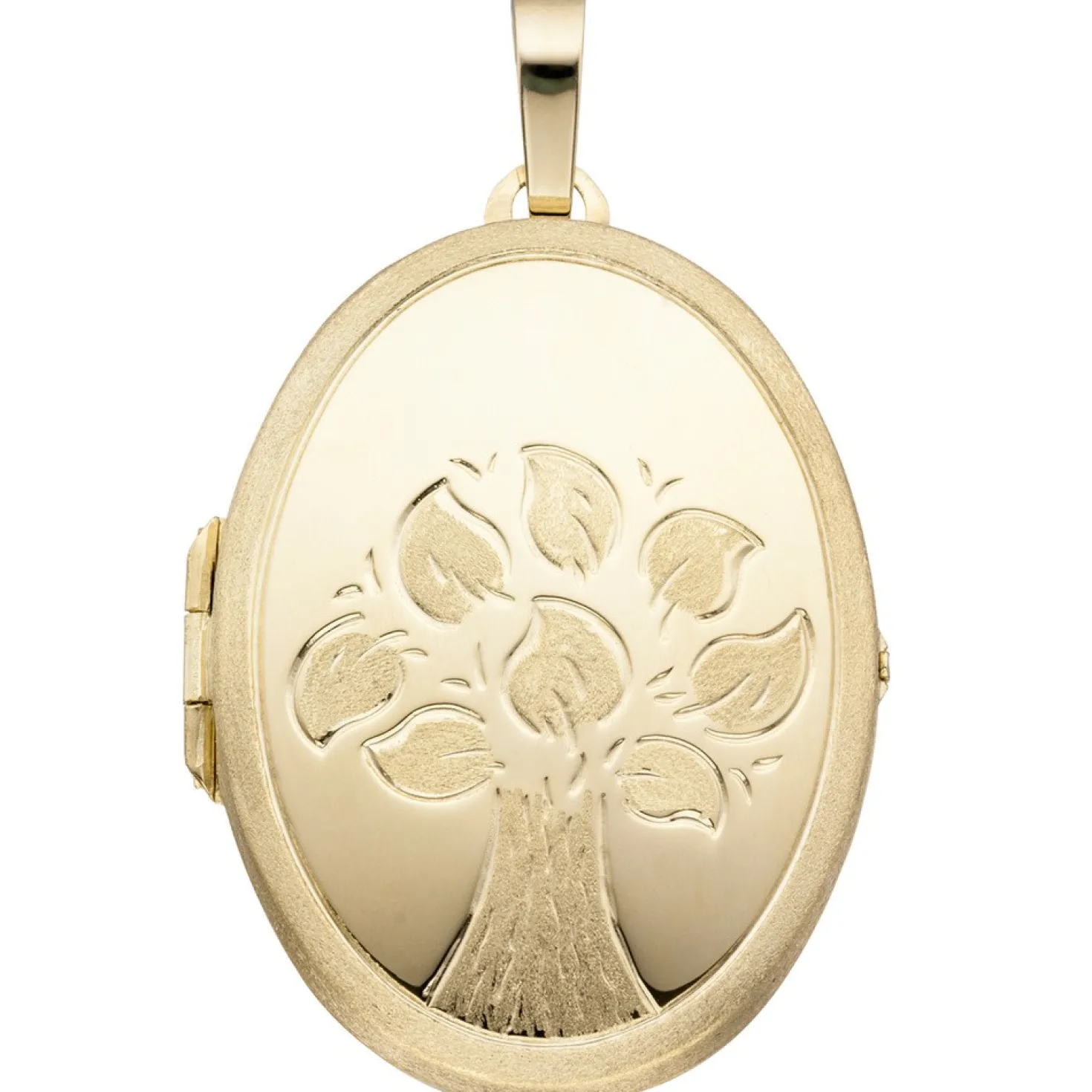 Medaillon Baum Anhänger 29,2x40mm zum Öffnen 2 Fotos 585 Gold Gelbgold oval