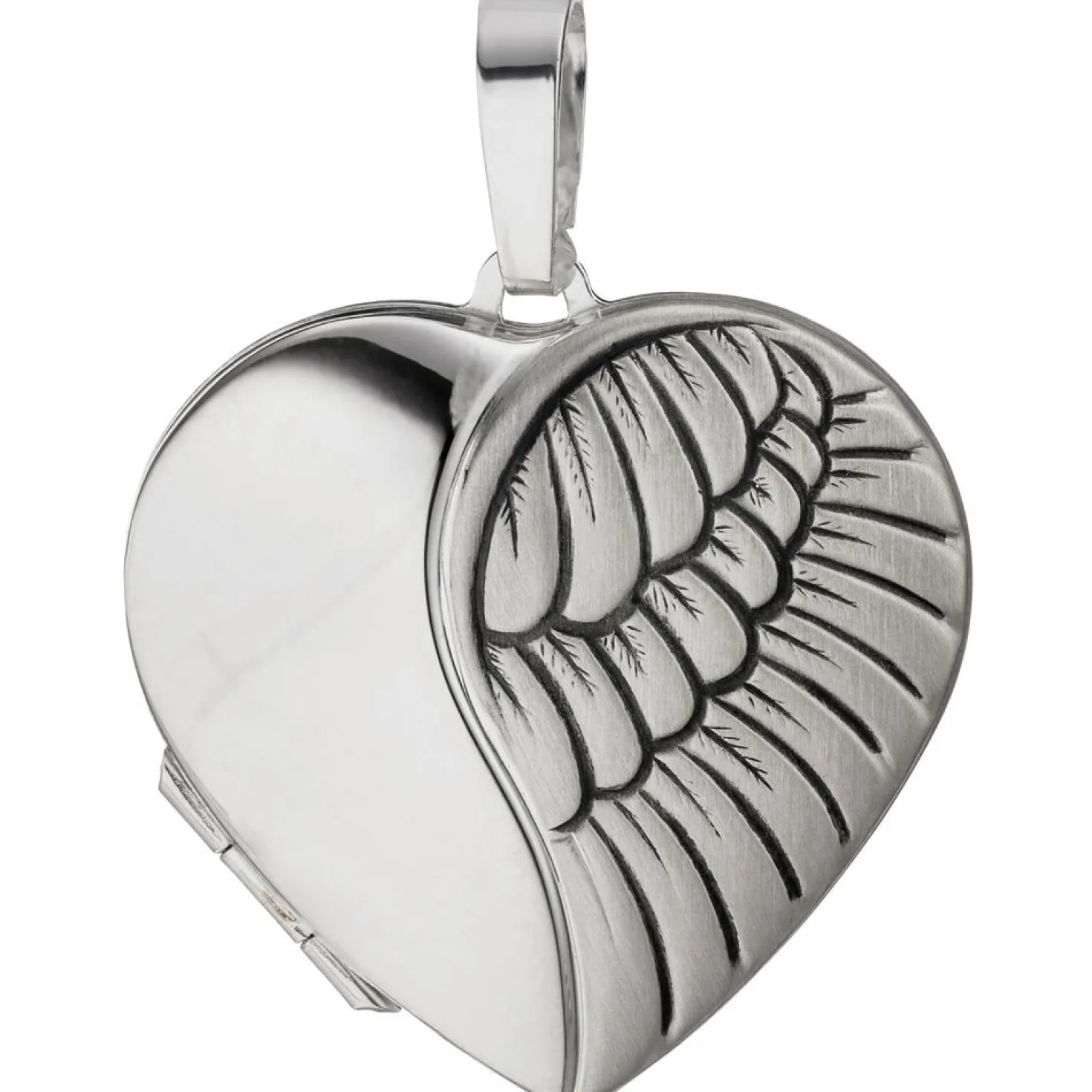 Medaillon 2 Fotos Herz mit Flügel Anhänger 28,8x29,7mm zum Öffnen 925 Silber