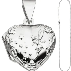 Medaillon & Halskette für 2 Fotos Herz believe Amulett Anhänger 925 Silber 42cm