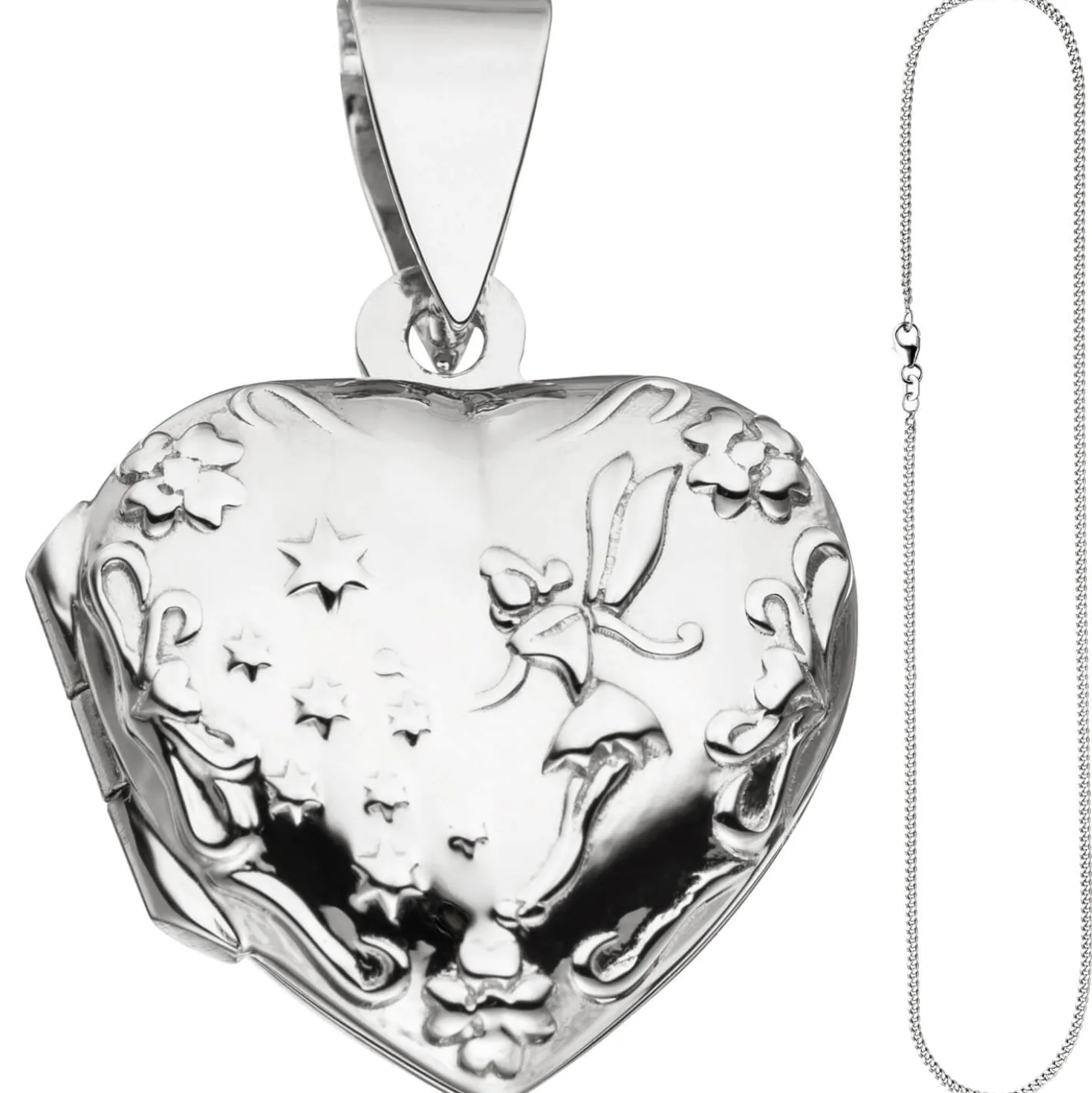 Medaillon & Halskette für 2 Fotos Herz believe Amulett Anhänger 925 Silber 42cm
