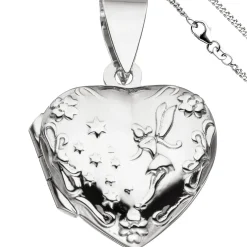Medaillon & Halskette für 2 Fotos Herz believe Amulett Anhänger 925 Silber 42cm