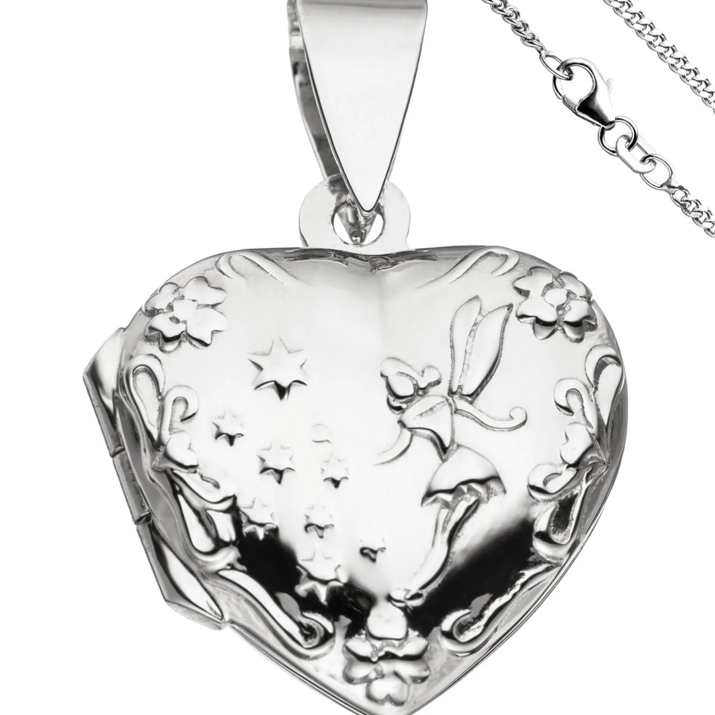 Medaillon & Halskette für 2 Fotos Herz believe Amulett Anhänger 925 Silber 42cm