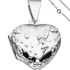 Medaillon & Halskette für 2 Fotos Herz believe Amulett Anhänger 925 Silber 50cm