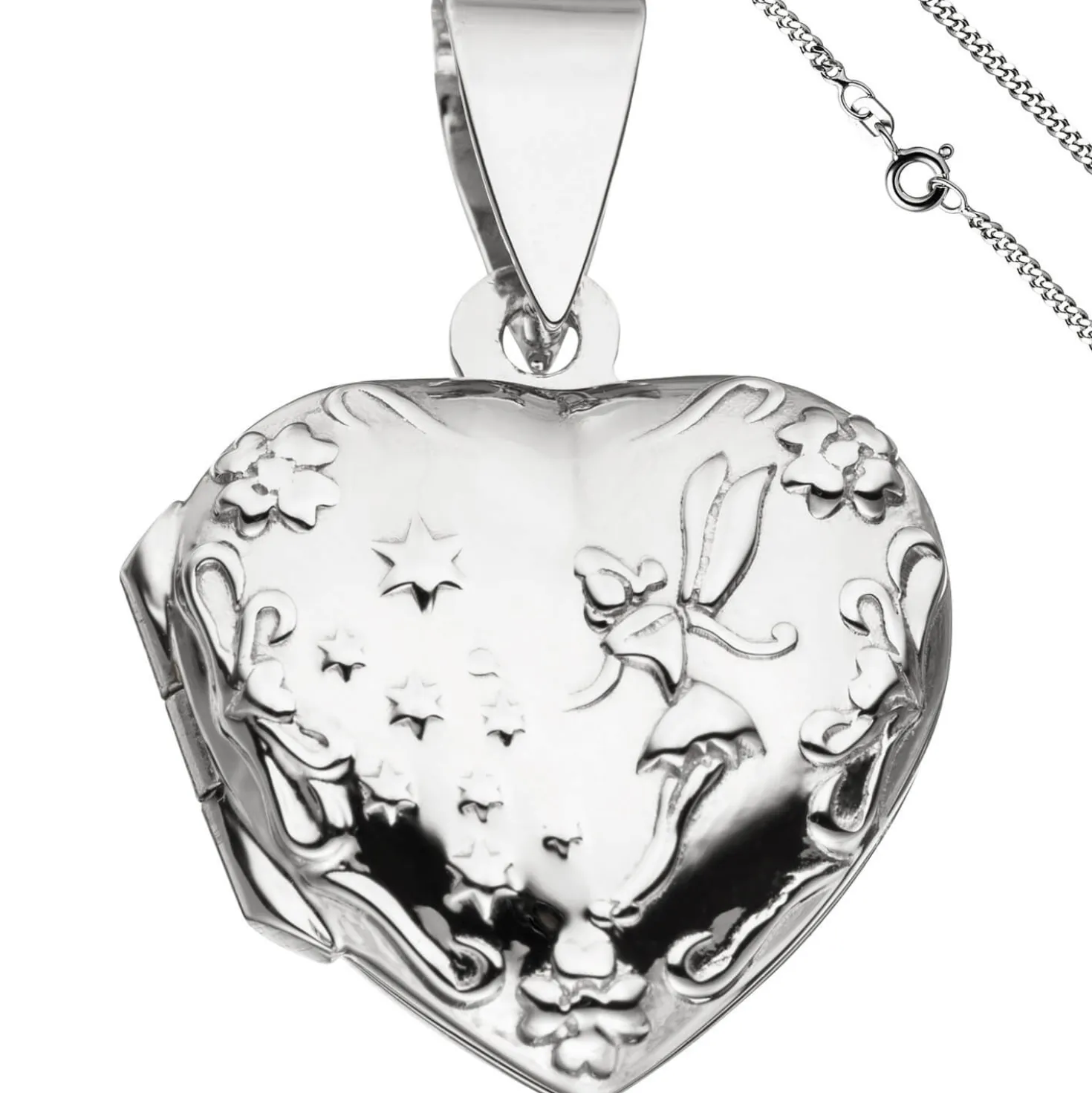 Medaillon & Halskette für 2 Fotos Herz believe Amulett Anhänger 925 Silber 50cm
