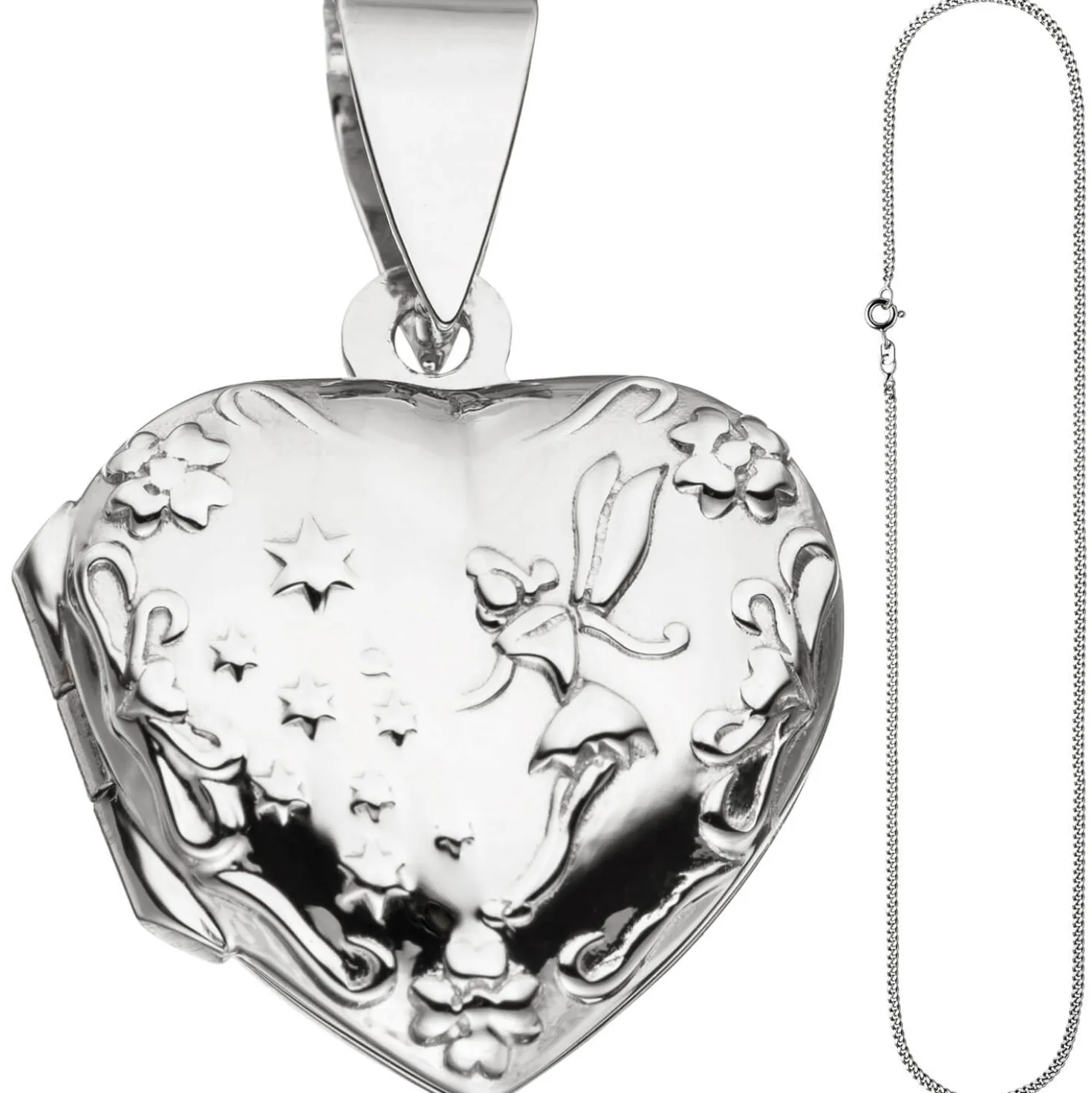 Medaillon & Halskette für 2 Fotos Herz believe Amulett Anhänger 925 Silber 50cm