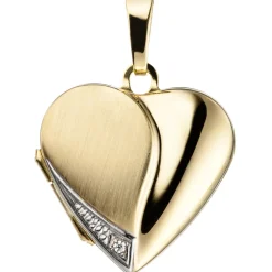 Medaillon Herz Anhänger 20,9x22,2mm zum Öffnen mit Zirkonia 333 Gold Gelbgold