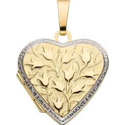 Medaillon Herz & Blumen 375 Gold Gelbgold 19,8x20mm Anhänger zum Öffnen 2 Fotos