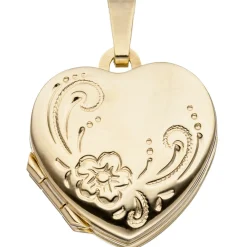 Medaillon Herz mit Blumen Anhänger zum Öffnen für 4 Fotos 333 Gold Gelbgold