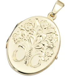 Medaillon mit Muster, Anhänger zum Öffnen, Amulett, 585 Gold Gelbgold