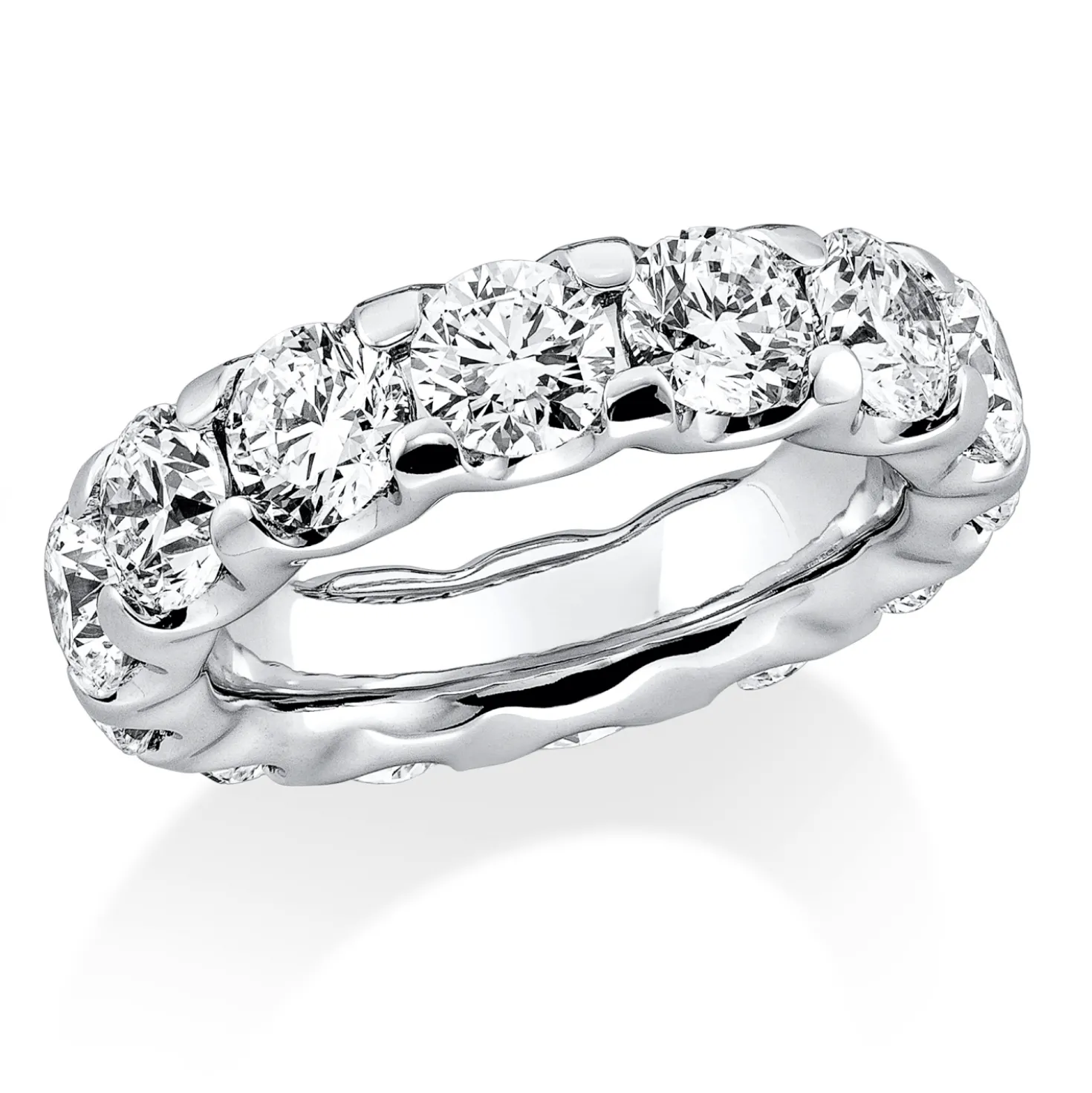 Memoire Ring aus 750 Gold Weißgold 14 Brillanten 7ct TW-SI B:5,3mm 4er-Krappe
