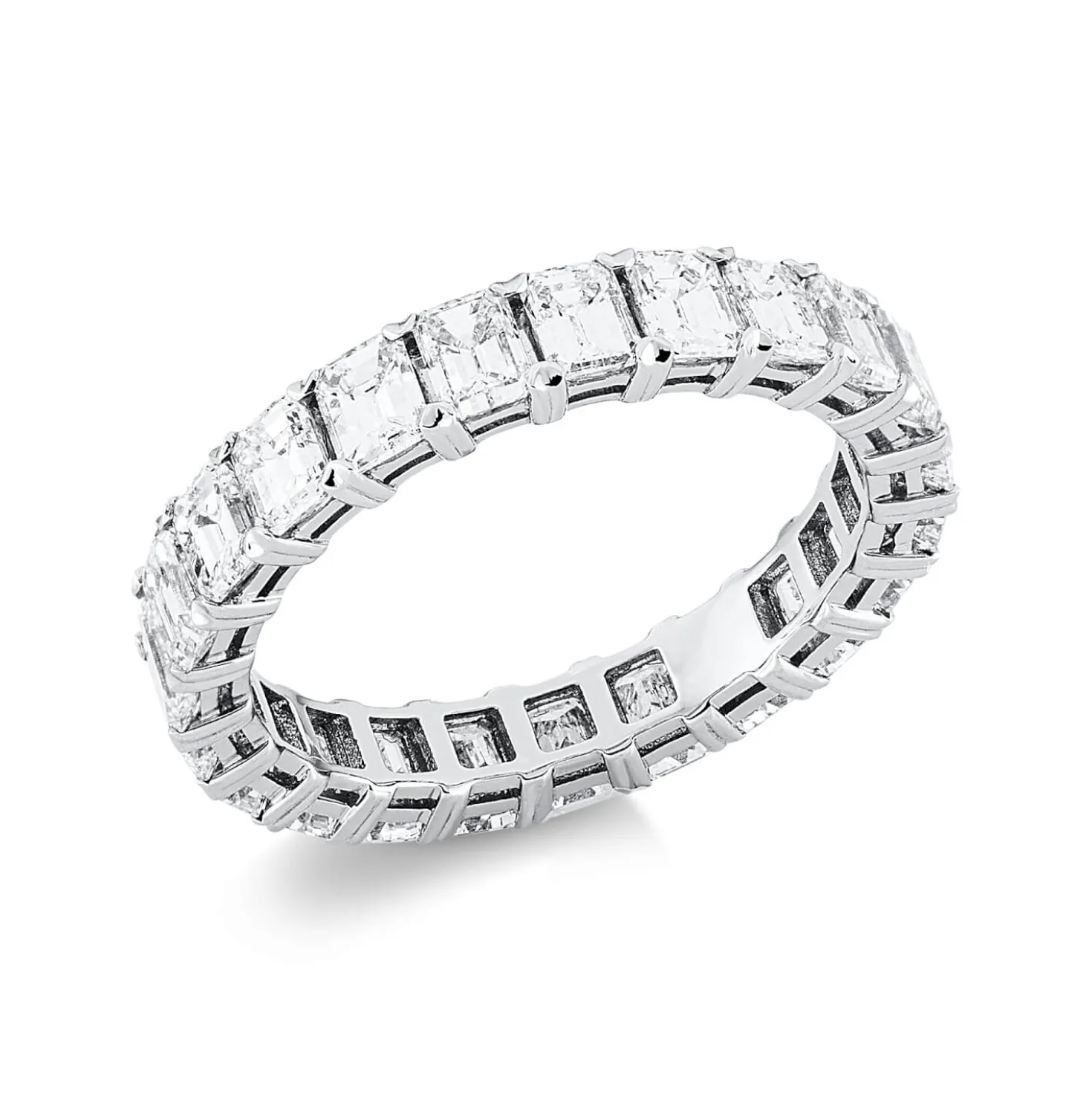 Memoire Ring aus 750 Weißgold 23 Diamanten Smaragd-Schliff 3,35ct TW-VSI B:3,8mm