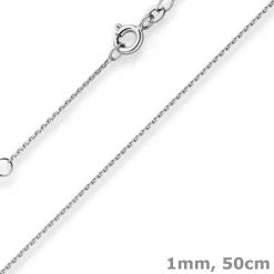1mm Ankerkette diamantiert Collier aus 375 Gold Weißgold 50cm mit Zwischenöse