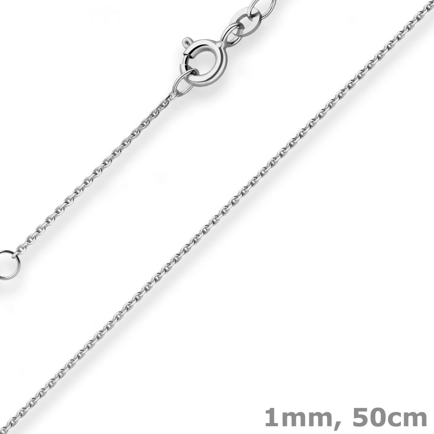 1mm Ankerkette diamantiert Collier aus 375 Gold Weißgold 50cm mit Zwischenöse