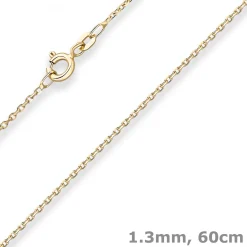 1,3mm Ankerkette diamantiert Collier Halskette aus 585 Gold Gelbgold 60cm