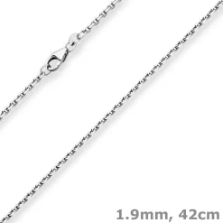 1,9mm Ankerkette diamantiert Collier Halskette aus 925 Silber rhodiniert 42cm