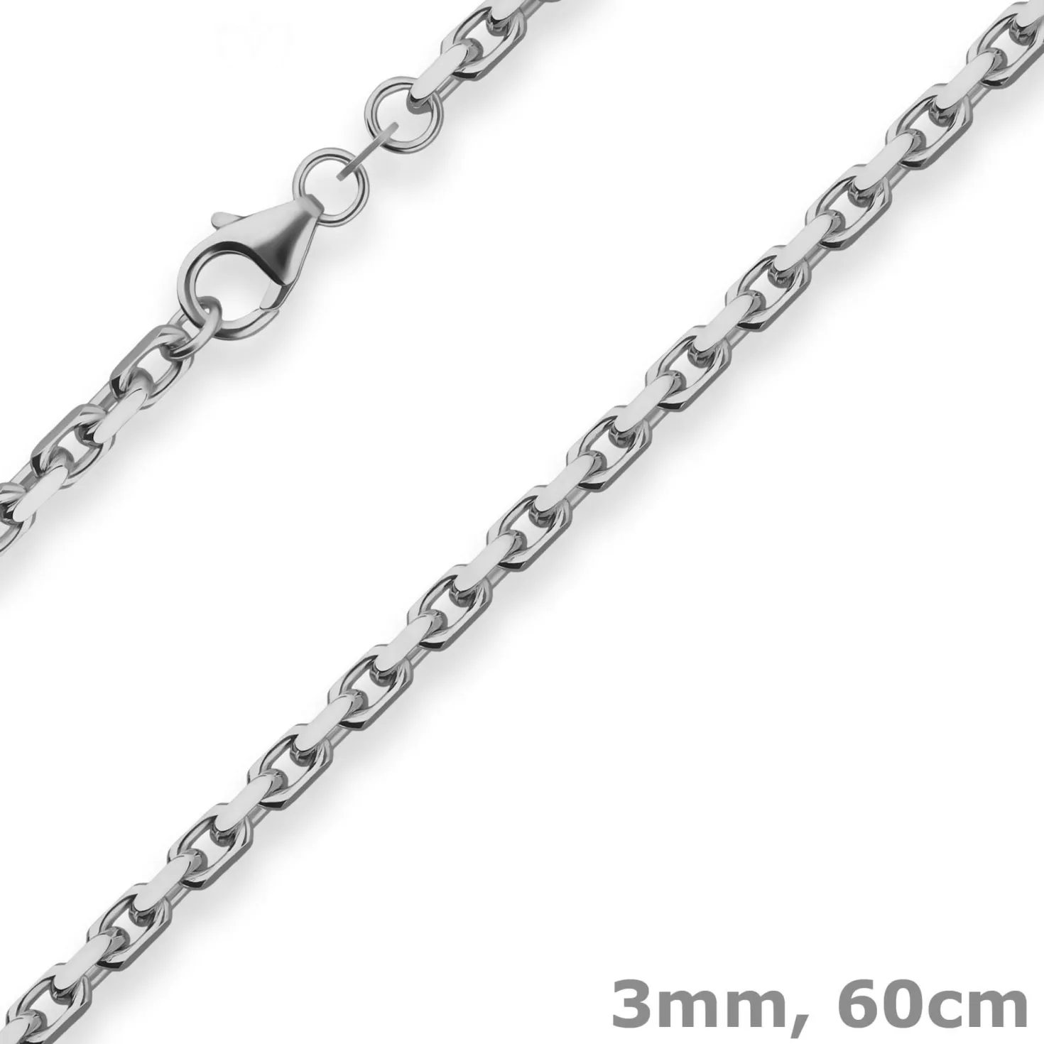 3mm Ankerkette diamantiert Collier Halskette aus 925 Silber rhodiniert 60cm