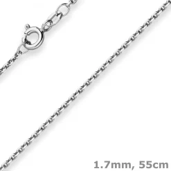 1,7mm Ankerkette diamantiert Collier Halskette aus 925 Silber rhodiniert 55cm