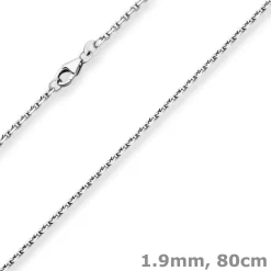 1,9mm Ankerkette diamantiert Collier Halskette aus 925 Silber rhodiniert 80cm