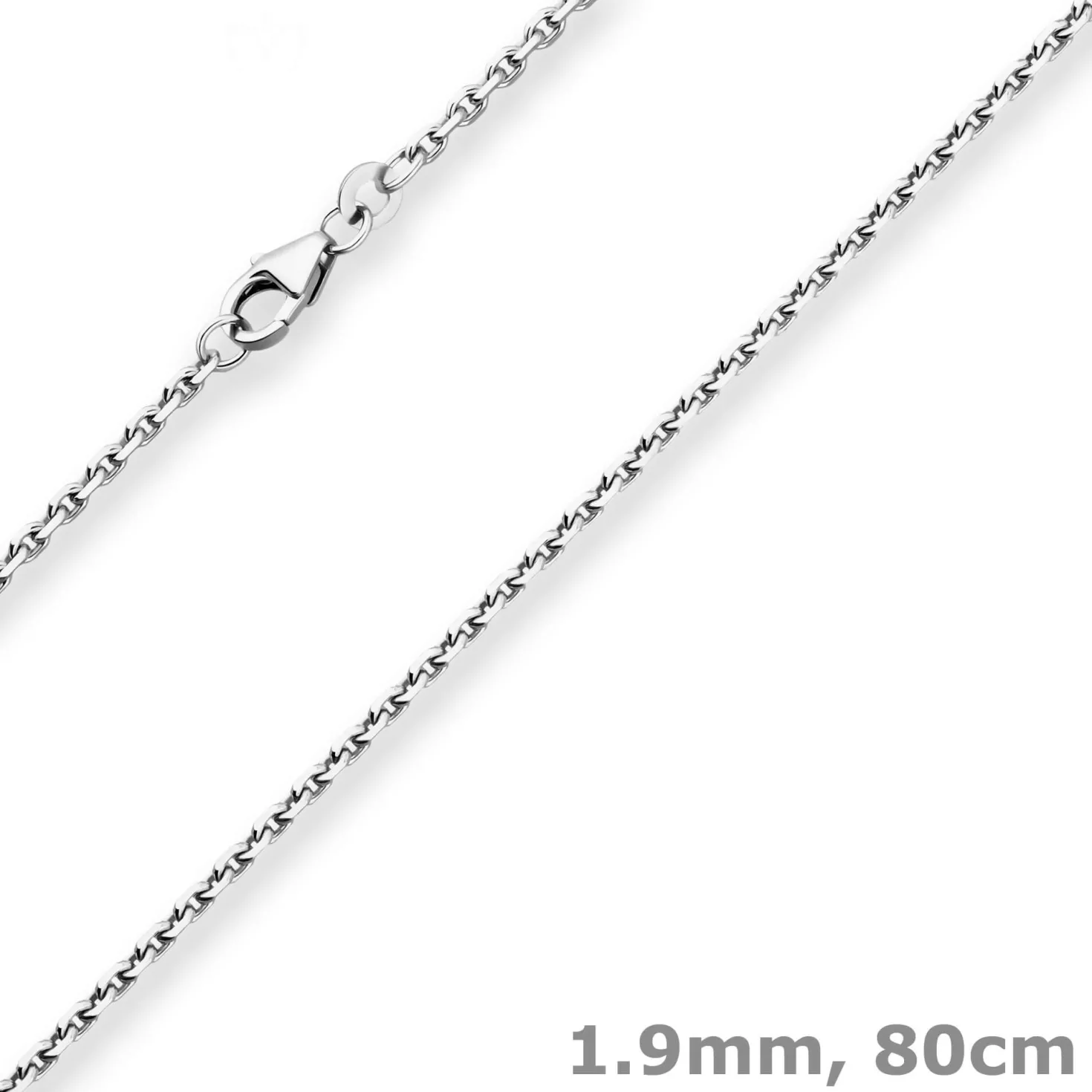 1,9mm Ankerkette diamantiert Collier Halskette aus 925 Silber rhodiniert 80cm
