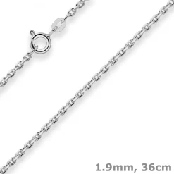 1,9mm Ankerkette diamantiert Collier Halskette aus 925 Silber rhodiniert 36cm