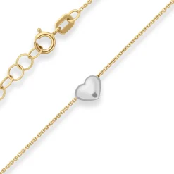 0,5mm Ankerkette diamantiert Collier Herz Halskette aus 375 Gold gelb/weiß 38cm