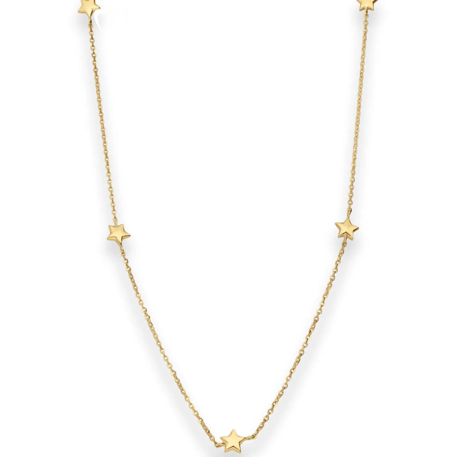 1,2mm Ankerkette diamantiert Collier 5 Sterne hohl aus 375 Gelbgold 38cm