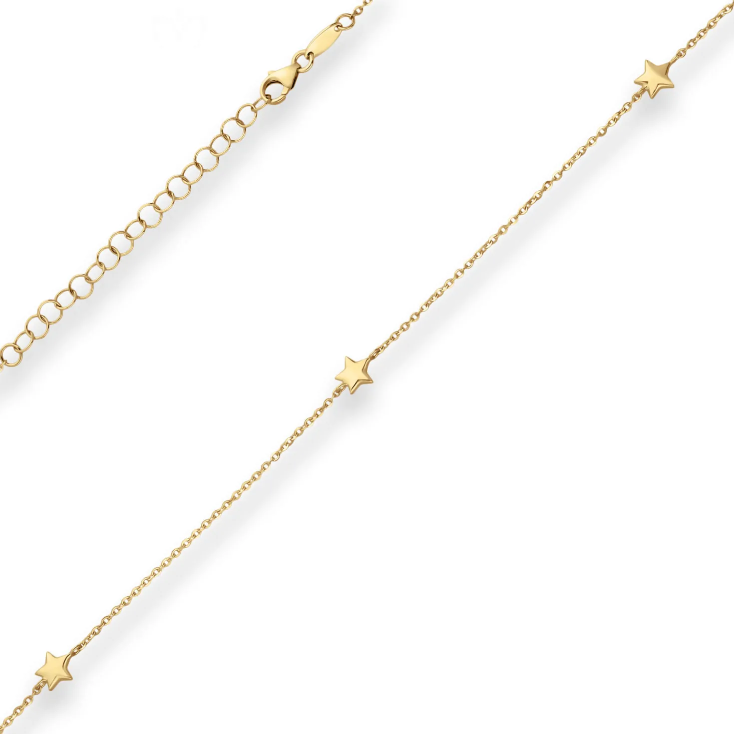 1,2mm Ankerkette diamantiert Collier 5 Sterne hohl aus 375 Gelbgold 38cm