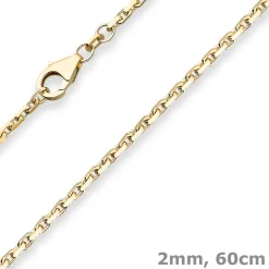2mm Ankerkette diamantiert Kette Collier Halskette aus 333 Gold Gelbgold 60cm