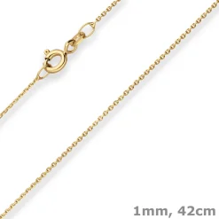 1mm Ankerkette diamantiert Kette Collier Halskette aus 585 Gold Gelbgold 42cm