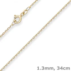 1,3mm Ankerkette diamantiert Kette Collier Halskette aus 375 Gold Gelbgold 34cm