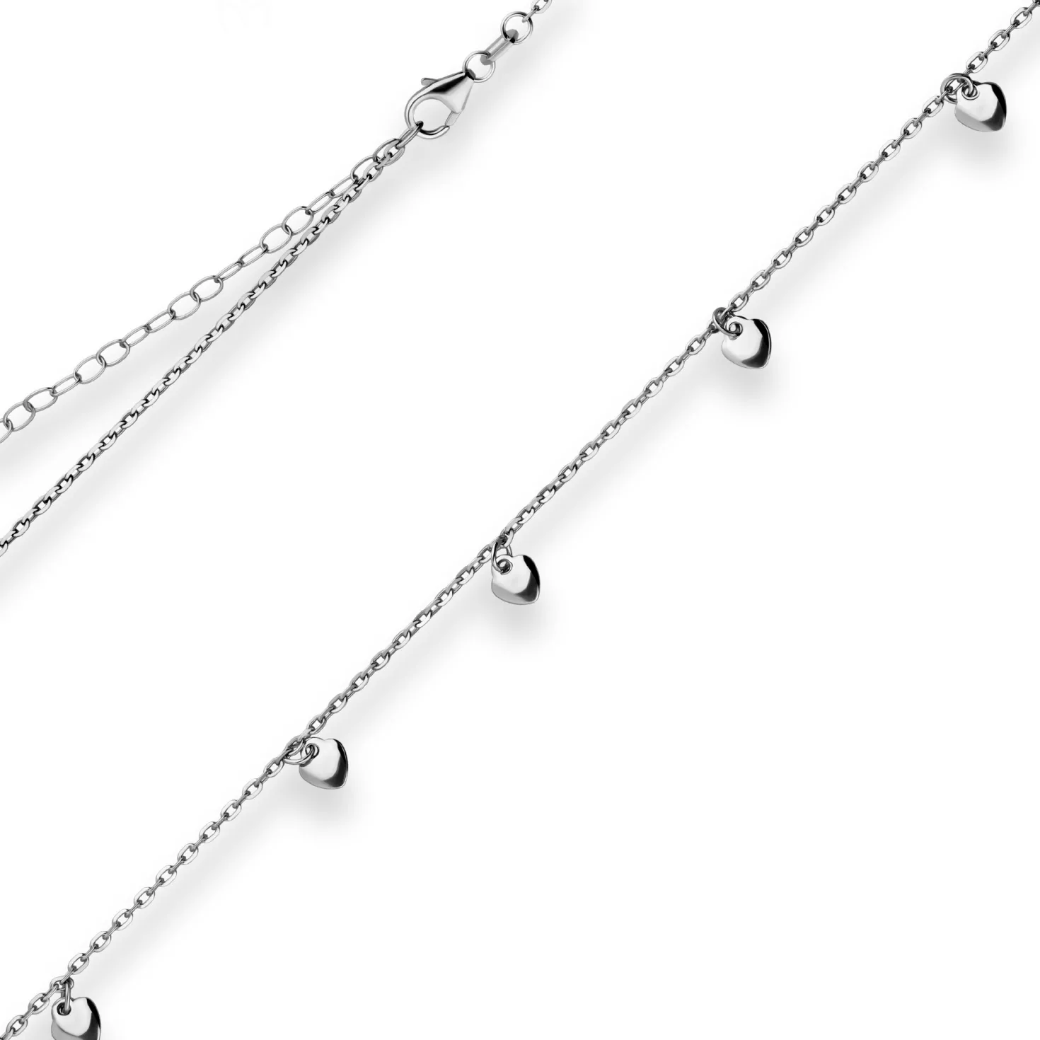 1,6mm Ankerkette diamantiert Kette Collier Herzen aus 925 Silber rhodiniert 38cm