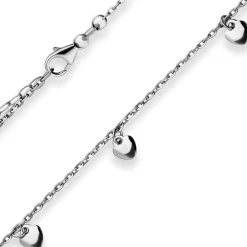 1,6mm Ankerkette diamantiert Kette Collier Herzen aus 925 Silber rhodiniert 38cm