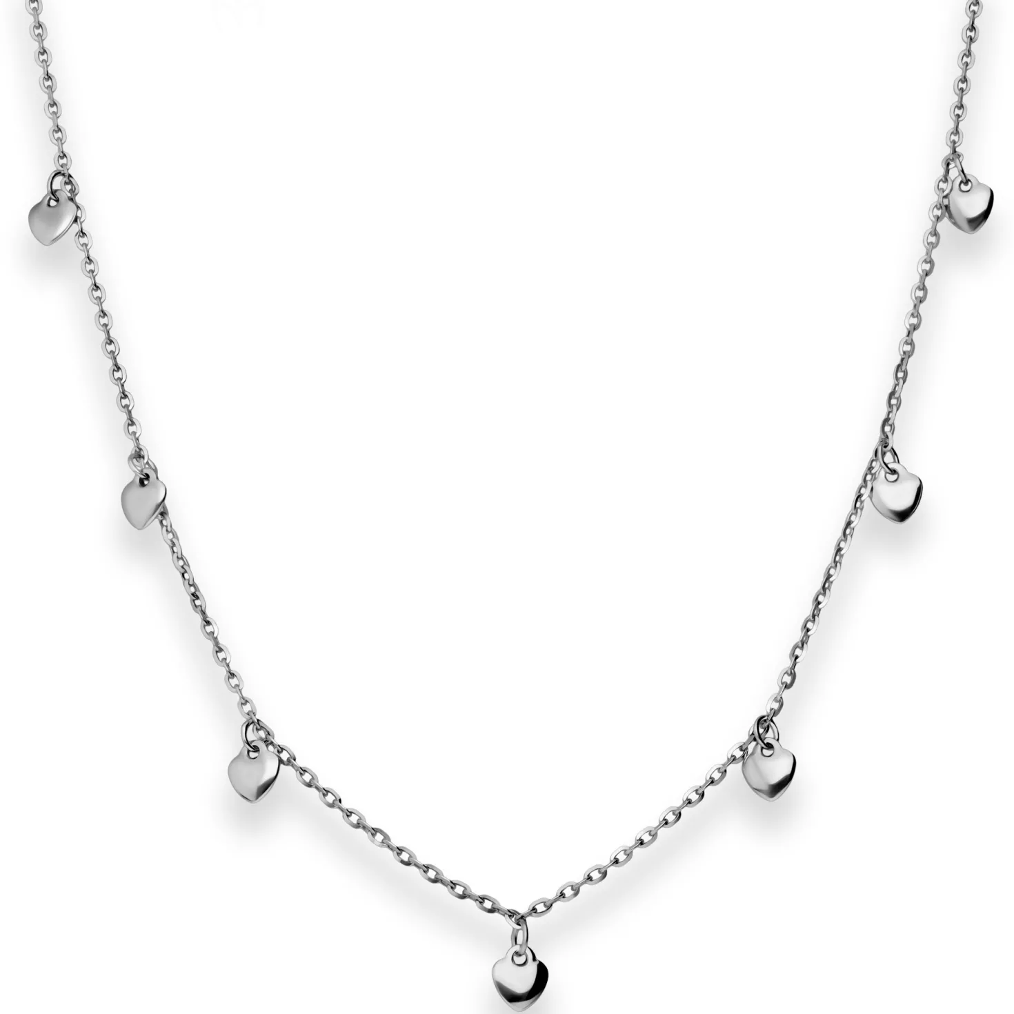 1,6mm Ankerkette diamantiert Kette Collier Herzen aus 925 Silber rhodiniert 38cm