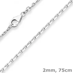 2mm Ankerkette diamantiert Silberkette Collier Halskette aus 925 Silber 75cm