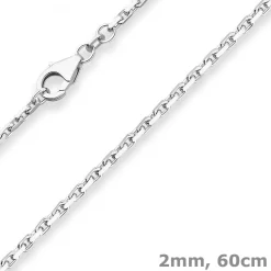 2mm Ankerkette diamantiert Silberkette Collier Halskette aus 925 Silber 60cm