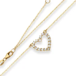 1,3mm Ankerkette flach Collier Herz 585 Gold gelb/weiß 46cm mit Zwischenöse