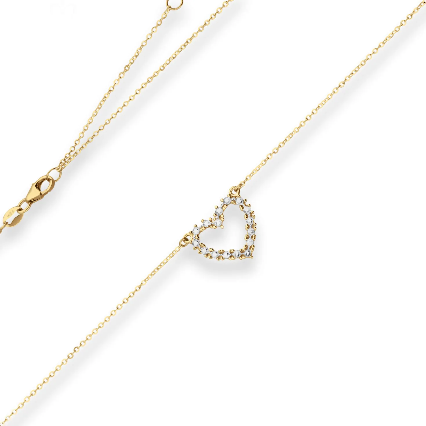 1,3mm Ankerkette flach Collier Herz 585 Gold gelb/weiß 46cm mit Zwischenöse