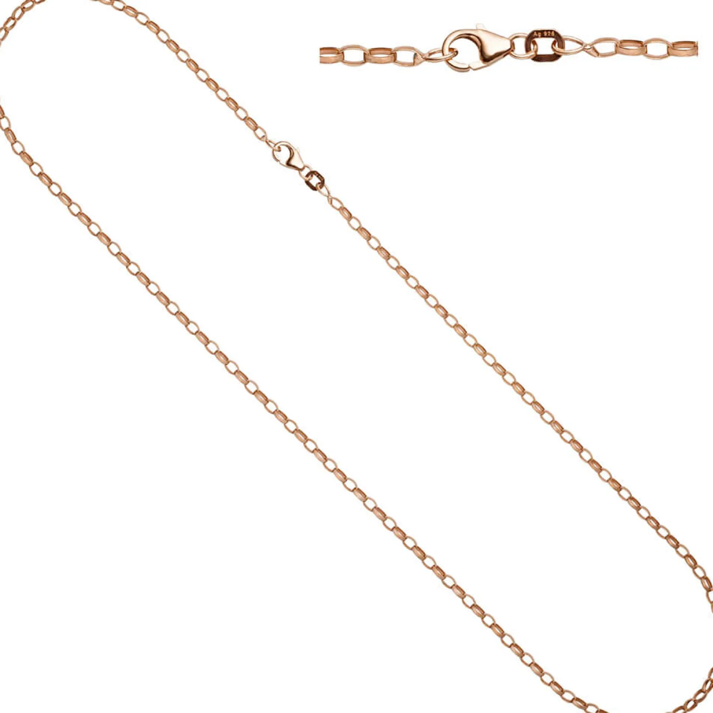 2,4mm Ankerkette Halskette Collier 925 Silber rotvergoldet 45cm Damen