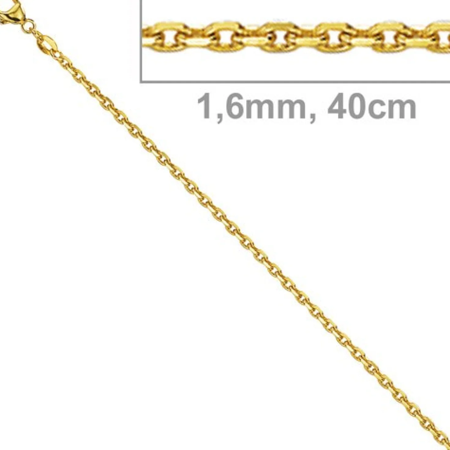 1,6mm Ankerkette Kette Collier, 585 Gold Gelbgold, Goldkette, 40 cm