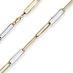 8mm Ankerkette weit Collier Paper-Clip Halskette aus 585 Gold gelb/weiß 45cm