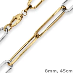 8mm Ankerkette weit Collier Paper-Clip Halskette aus 585 Gold gelb/weiß 45cm